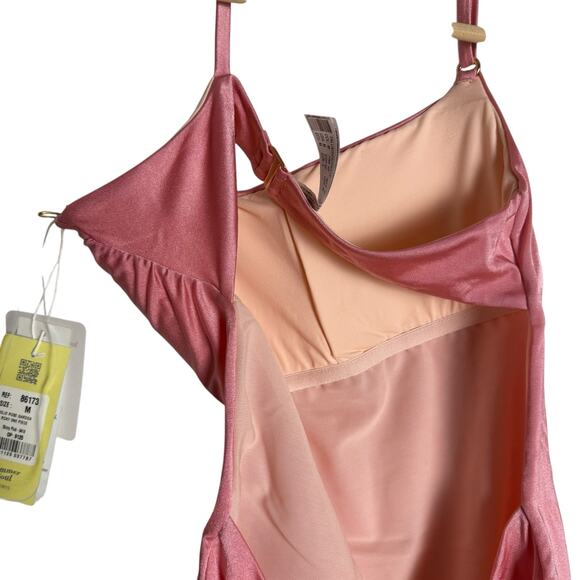 KIBYS Roxy Rose Garden Pink One Shoulder One Piece Swimsuit Size Medium - Picture 10 of 13